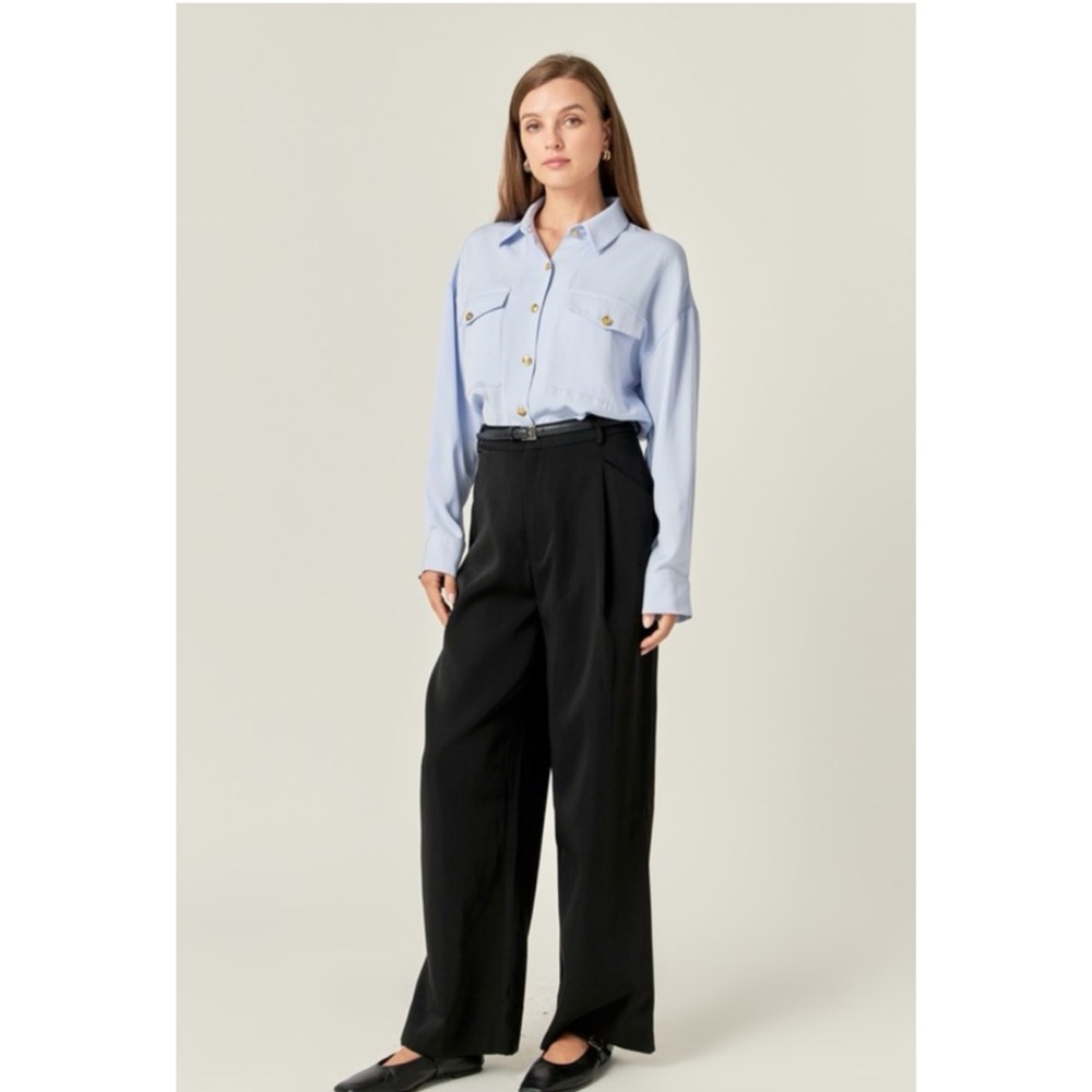 Light Blue Button-Front Utility Blouse - Picture 4 of 6